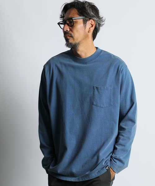 ダブルアールエル ダークブルー ドット柄 長袖カットソー XS セール】SNOW WASH PONTE L/SL TEE： ポンチ素材 スノー加工 ルーズ