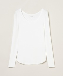 three dots（スリードッツ）の「レーヨンニットリブジャージー オープンクルーネック（Tシャツ/カットソー・レディース）」