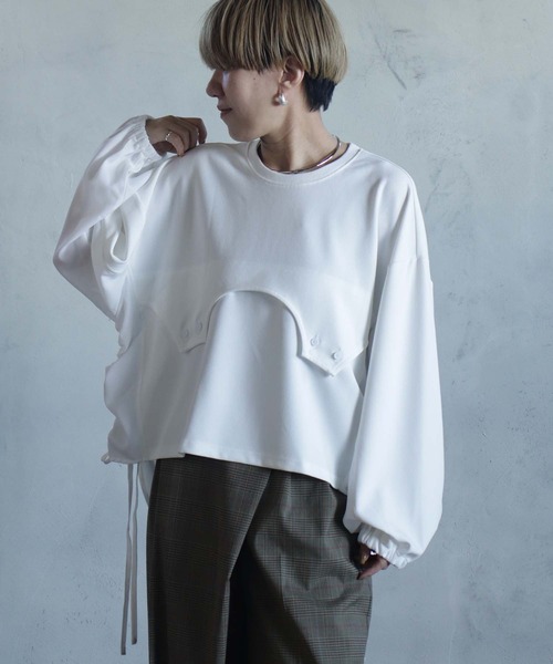 BITTOKO(ビットコ)の「すそドロスト変形Tシャツ(Tシャツ/カットソー・レディース・ブルー/ホワイト・FREE)」の5枚目の写真