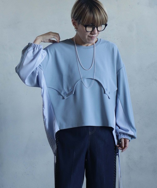 BITTOKO(ビットコ)の「すそドロスト変形Tシャツ(Tシャツ/カットソー・レディース・ブルー/ホワイト・FREE)」の19枚目の写真