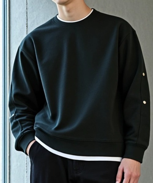 BENUSTA(ベヌスタ)の「A'GEM/9 × .kom 『BENUSTA /ベヌスタ』LAYERED METAL POINT SWEAT/レイヤードメタルポイントスウェット(Tシャツ/カットソー・メンズ・ブラック・XL/L)」の3枚目の写真