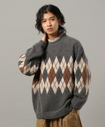 【CLASSICAL LINE】WOOL BLEND ARGYLE CREW NECK KNIT / ウール混/アーガイルニットクルー
