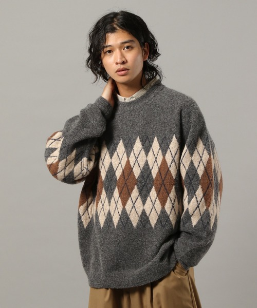 RAGEBLUE(レイジブルー)の「【CLASSICAL LINE】WOOL BLEND ARGYLE CREW NECK KNIT / ウール混/アーガイルニットクルー(ニット/セーター・メンズ・グレー系その他/ブラウン系その他・LARGE/MEDIUM)」の2枚目の写真