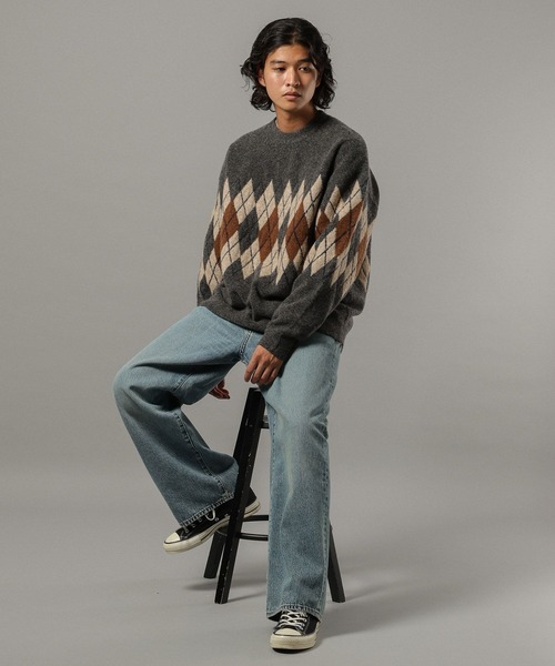 RAGEBLUE(レイジブルー)の「【CLASSICAL LINE】WOOL BLEND ARGYLE CREW NECK KNIT / ウール混/アーガイルニットクルー(ニット/セーター・メンズ・グレー系その他/ブラウン系その他・LARGE/MEDIUM)」の6枚目の写真