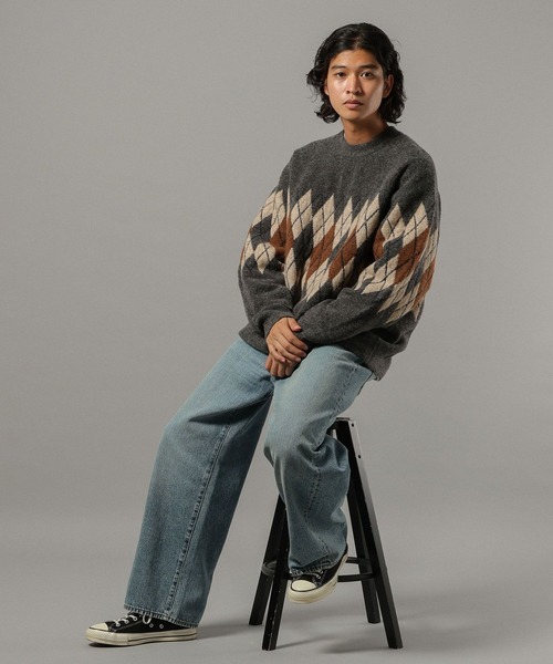 RAGEBLUE(レイジブルー)の「【CLASSICAL LINE】WOOL BLEND ARGYLE CREW NECK KNIT / ウール混/アーガイルニットクルー(ニット/セーター・メンズ・グレー系その他/ブラウン系その他・LARGE/MEDIUM)」の5枚目の写真