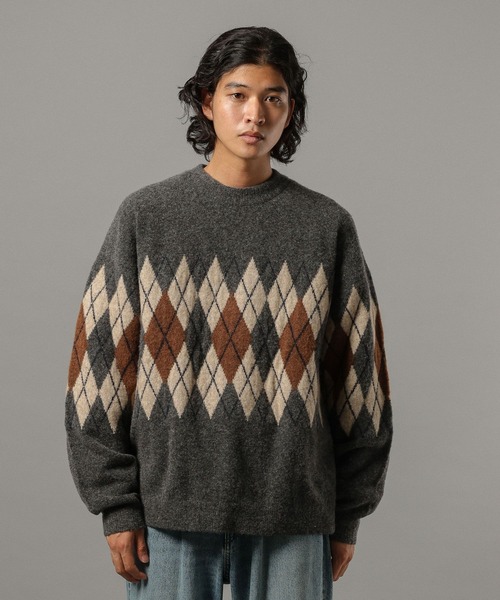 RAGEBLUE(レイジブルー)の「【CLASSICAL LINE】WOOL BLEND ARGYLE CREW NECK KNIT / ウール混/アーガイルニットクルー(ニット/セーター・メンズ・グレー系その他/ブラウン系その他・LARGE/MEDIUM)」の4枚目の写真