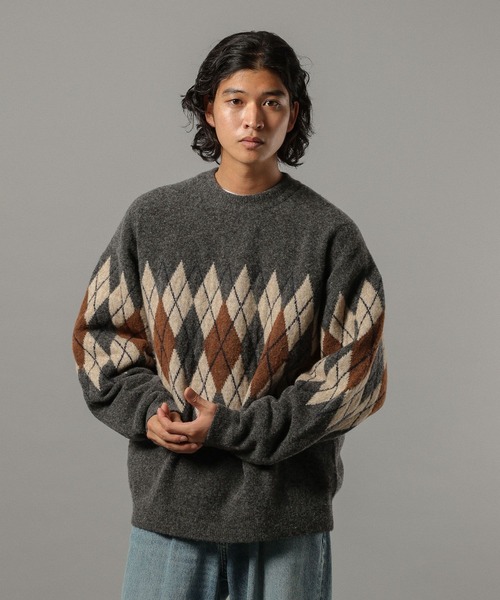 RAGEBLUE(レイジブルー)の「【CLASSICAL LINE】WOOL BLEND ARGYLE CREW NECK KNIT / ウール混/アーガイルニットクルー(ニット/セーター・メンズ・グレー系その他/ブラウン系その他・LARGE/MEDIUM)」の3枚目の写真