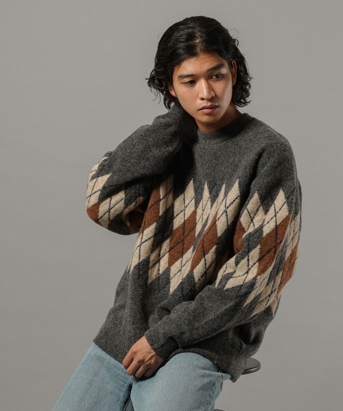 セール】【CLASSICAL LINE】WOOL BLEND ARGYLE CREW NECK KNIT