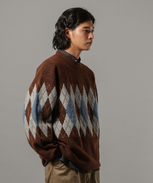 セール】【CLASSICAL LINE】WOOL BLEND ARGYLE CREW NECK KNIT
