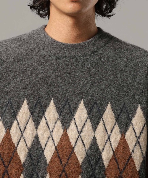 セール】【CLASSICAL LINE】WOOL BLEND ARGYLE CREW NECK KNIT