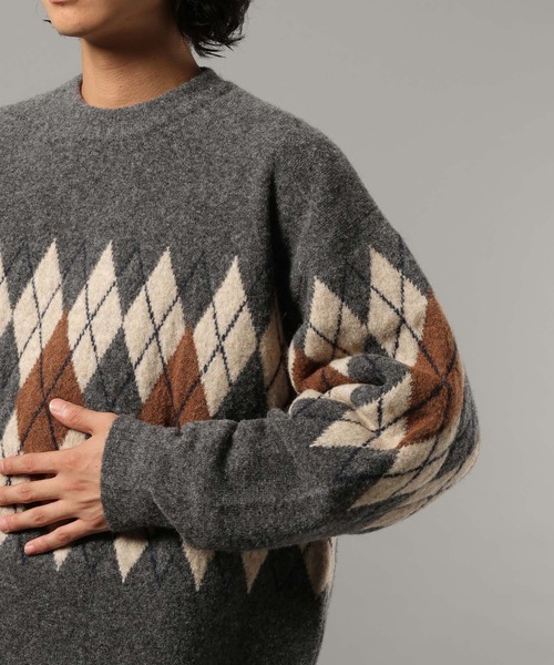 RAGEBLUE(レイジブルー)の「【CLASSICAL LINE】WOOL BLEND ARGYLE CREW NECK KNIT / ウール混/アーガイルニットクルー(ニット/セーター・メンズ・グレー系その他/ブラウン系その他・LARGE/MEDIUM)」の12枚目の写真
