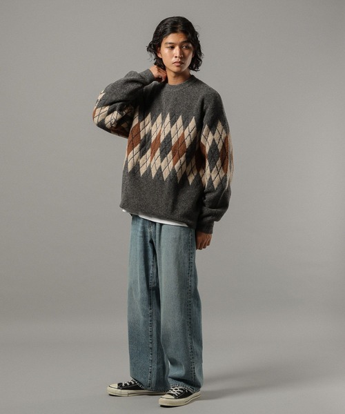 RAGEBLUE(レイジブルー)の「【CLASSICAL LINE】WOOL BLEND ARGYLE CREW NECK KNIT / ウール混/アーガイルニットクルー(ニット/セーター・メンズ・グレー系その他/ブラウン系その他・LARGE/MEDIUM)」の7枚目の写真
