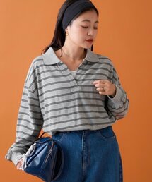 CIAOPANIC TYPY（チャオパニックティピー）の「ベロアボーダースキッパーポロトップス（Tシャツ/カットソー・レディース）」