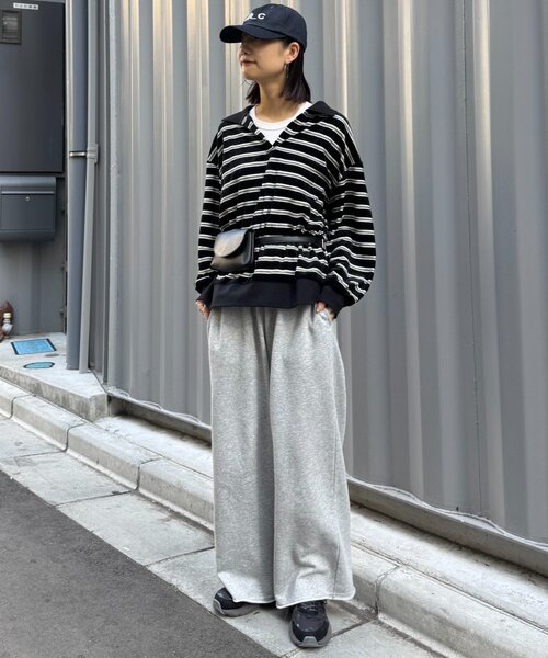 CIAOPANIC TYPY（チャオパニックティピー）の「【高見え＆上品】ベロアボーダースキッパーポロトップス（Tシャツ/カットソー・レディース・グレー/ブラウン/ブラック/バーガンディー・ONE SIZE）」の12枚目の写真