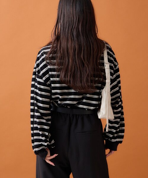 CIAOPANIC TYPY（チャオパニックティピー）の「【高見え＆上品】ベロアボーダースキッパーポロトップス（Tシャツ/カットソー・レディース・グレー/ブラウン/ブラック/バーガンディー・ONE SIZE）」の16枚目の写真