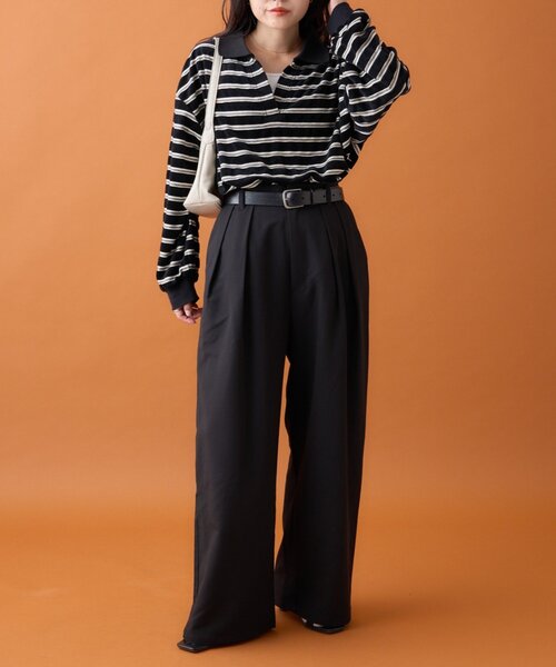 CIAOPANIC TYPY（チャオパニックティピー）の「【高見え＆上品】ベロアボーダースキッパーポロトップス（Tシャツ/カットソー・レディース・グレー/ブラウン/ブラック/バーガンディー・ONE SIZE）」の18枚目の写真