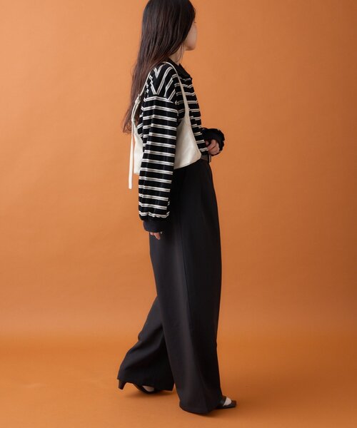 CIAOPANIC TYPY（チャオパニックティピー）の「【高見え＆上品】ベロアボーダースキッパーポロトップス（Tシャツ/カットソー・レディース・グレー/ブラウン/ブラック/バーガンディー・ONE SIZE）」の21枚目の写真