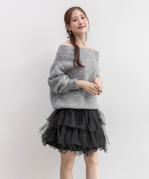 RANDA（ランダ）の「ニットプルオーバー＆バルーンスカートセット（ワンピース・レディース・グレー/アイボリー・1/0）」の2枚目の写真