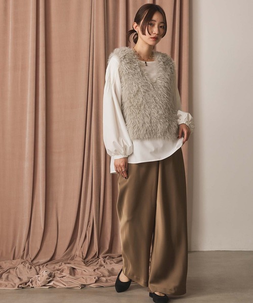 Gready Brilliant（グレディブリリアン）の「サテンバイアスセミワイドパンツ（その他パンツ・レディース・モカ/チャコールグレー・FREE）」の17枚目の写真