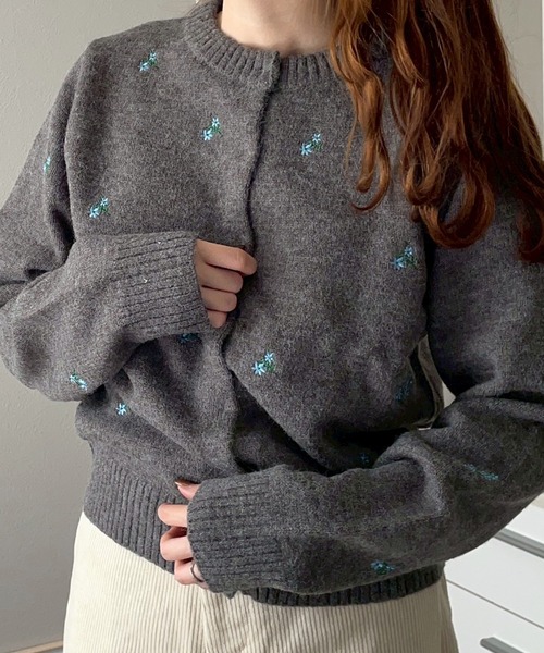 セール】フラワー刺繍アルパカタッチカーディガン【NOUA