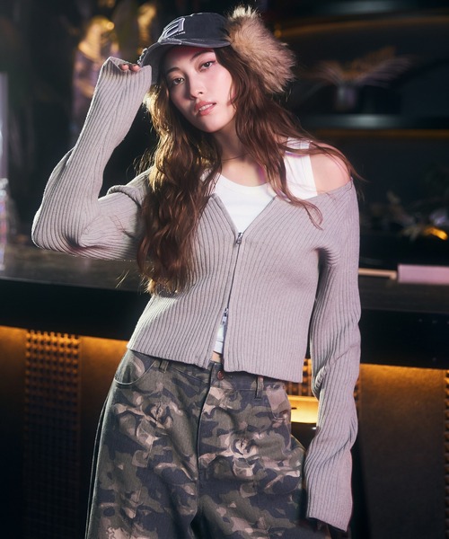 セール】オフショルダーリブニットトップス（ニット/セーター