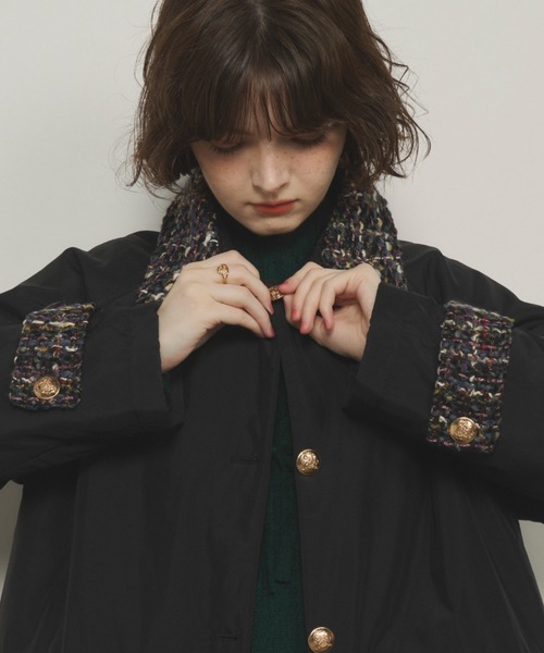 セール】ツイード襟中綿ハーフコート（ブルゾン）｜Unitage