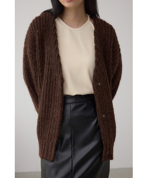 AZUL by moussy（アズールバイマウジー）の「スパンコールニットカーディガン（カーディガン/ボレロ・レディース・ブラウン/グレイッシュベージュ/杢グレー・FREE）」の15枚目の写真