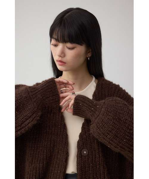 AZUL by moussy（アズールバイマウジー）の「スパンコールニットカーディガン（カーディガン/ボレロ・レディース・ブラウン/グレイッシュベージュ/杢グレー・FREE）」の16枚目の写真