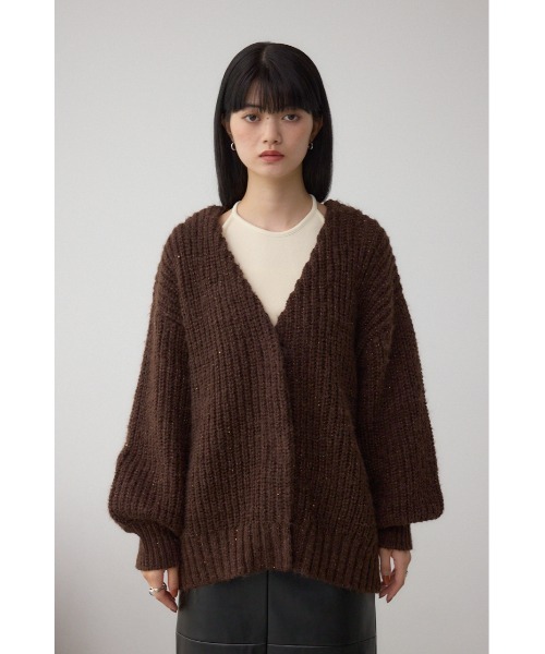 AZUL by moussy（アズールバイマウジー）の「スパンコールニットカーディガン（カーディガン/ボレロ・レディース・ブラウン/グレイッシュベージュ/杢グレー・FREE）」の19枚目の写真