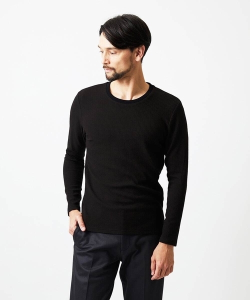 MICHEL KLEIN HOMME (ミッシェルクランオム)の「ウェーブジャージクルーネック長袖カットソー(Tシャツ/カットソー・メンズ・ライトグレー/ブラック・MEDIUM/LARGE/X-LARGE)」の1枚目の写真