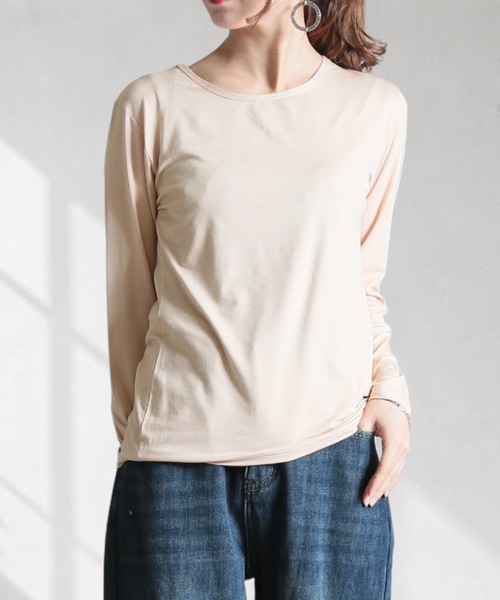 CLOVER DEPOT（クローバーデポ）の「長袖インナーTシャツ（CLOVER DEPOT）（Tシャツ/カットソー・レディース・ベージュ/バーガンディー/ホワイト/ピンク/レッド/ブルー/グレー/ブラック/アイボリー/パープル/ライトブラウン・L/M）」の7枚目の写真
