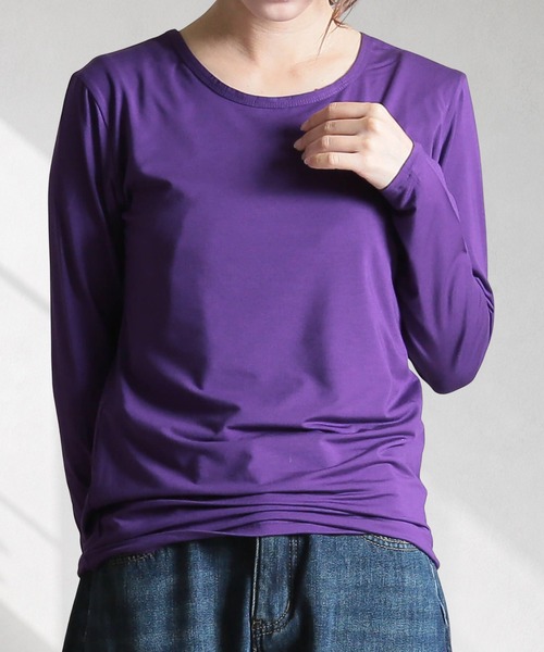 CLOVER DEPOT（クローバーデポ）の「長袖インナーTシャツ（CLOVER DEPOT）（Tシャツ/カットソー・レディース・ベージュ/バーガンディー/ホワイト/ピンク/レッド/ブルー/グレー/ブラック/アイボリー/パープル/ライトブラウン・L/M）」の9枚目の写真