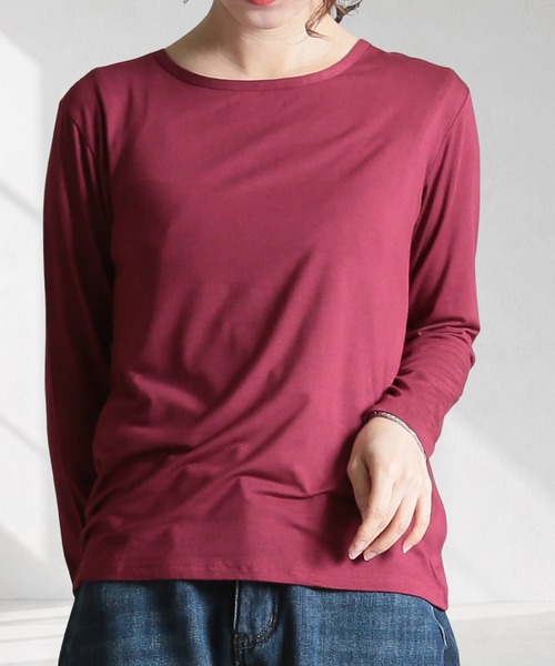 CLOVER DEPOT（クローバーデポ）の「長袖インナーTシャツ（CLOVER DEPOT）（Tシャツ/カットソー・レディース・ベージュ/バーガンディー/ホワイト/ピンク/レッド/ブルー/グレー/ブラック/アイボリー/パープル/ライトブラウン・L/M）」の11枚目の写真