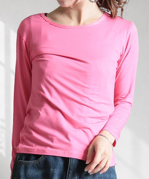 CLOVER DEPOT（クローバーデポ）の「長袖インナーTシャツ（CLOVER DEPOT）（Tシャツ/カットソー・レディース・ベージュ/バーガンディー/ホワイト/ピンク/レッド/ブルー/グレー/ブラック/アイボリー/パープル/ライトブラウン・L/M）」の10枚目の写真