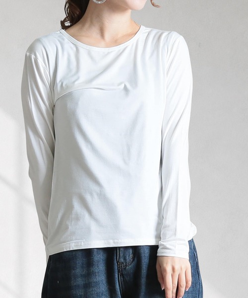 CLOVER DEPOT（クローバーデポ）の「長袖インナーTシャツ（CLOVER DEPOT）（Tシャツ/カットソー・レディース・ベージュ/バーガンディー/ホワイト/ピンク/レッド/ブルー/グレー/ブラック/アイボリー/パープル/ライトブラウン・L/M）」の3枚目の写真