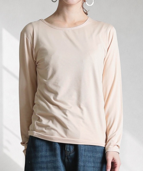CLOVER DEPOT（クローバーデポ）の「長袖インナーTシャツ（CLOVER DEPOT）（Tシャツ/カットソー・レディース・ベージュ/バーガンディー/ホワイト/ピンク/レッド/ブルー/グレー/ブラック/アイボリー/パープル/ライトブラウン・L/M）」の6枚目の写真