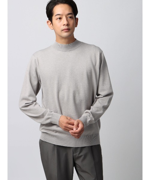 SUIT SQUARE(スーツスクエア)の「モックネックニット 長袖 ウォッシャブル ウールブレンド天竺 無地 オフィニット(ニット/セーター・メンズ・ブラック/ブルー/ライトグレー/ボルドー/ブラック系/ホワイト/グレー・LL/L/M/S)」の5枚目の写真