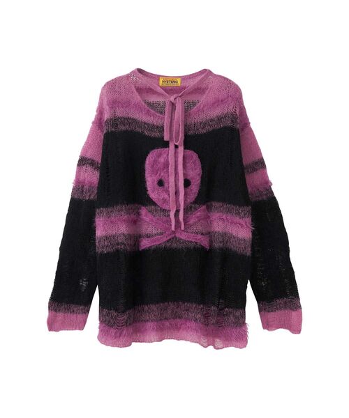 HYSTERIC GLAMOUR（ヒステリックグラマー）の「SKULLアップリケ クラッシュボーダーセーター（ニット/セーター・レディース・ホワイト/ピンク/ブルー・FREE）」の2枚目の写真