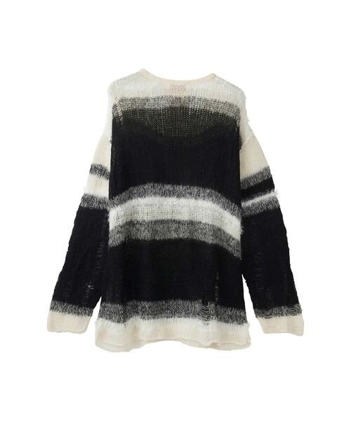 HYSTERIC GLAMOUR（ヒステリックグラマー）の「SKULLアップリケ クラッシュボーダーセーター（ニット/セーター・レディース・ホワイト/ピンク/ブルー・FREE）」の4枚目の写真