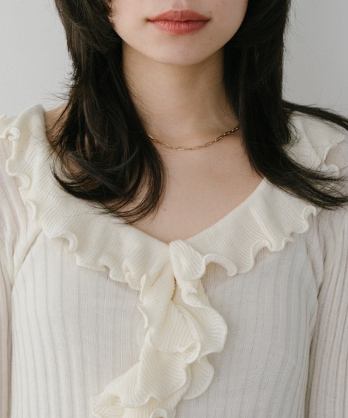 DRWCYS（ドロシーズ）の「ラッフルリブカーディガン（カーディガン/ボレロ・レディース・アイボリー/ブラック/グレー・FREE）」の8枚目の写真