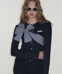 CRANK | リボンタイドニットカーディガン_ネイビー(カーディガン/ボレロ)