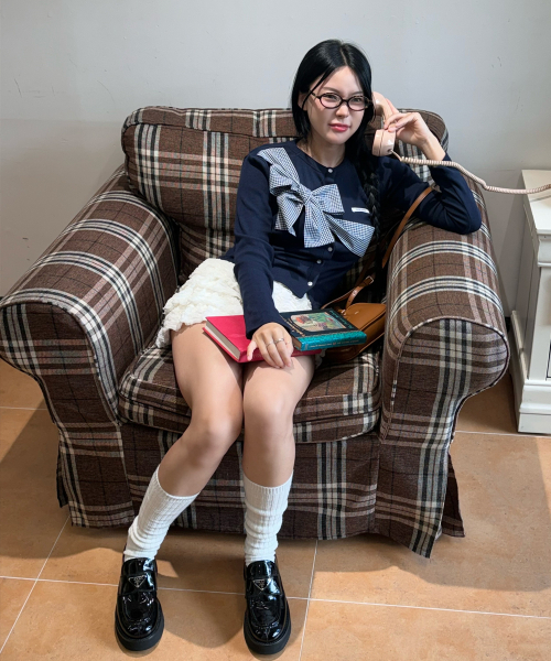 リボンタイドニットカーディガン_ネイビー（カーディガン/ボレロ