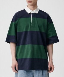 MUSINSA STANDARD（ムシンサスタンダード）の「Oversized Striped Rugby Shirt [Navy/Green]（ポロシャツ・メンズ）」