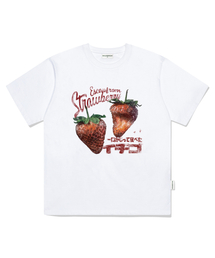 イースケープストロベリープリントオーバーサイズ半袖Tシャツホワイト