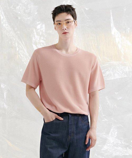 CHASECULT(チェイスカルト)の「男性クールタッチクルーネック半袖スウェット-CBRK5611D0P(ニット/セーター・メンズ・PINK・100/95/105)」の2枚目の写真
