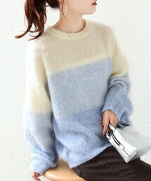 【WEB限定】〈手洗い可能〉モヘヤ混 グラデーション ニット プルオーバー