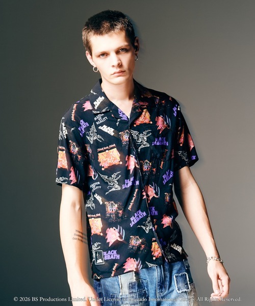 glamb(グラム)の「Black Sabbath Open Collar Shirt / ブラックサバスオープンカラーシャツ(シャツ/ブラウス・メンズ・ブラック・S/M/L)」の6枚目の写真