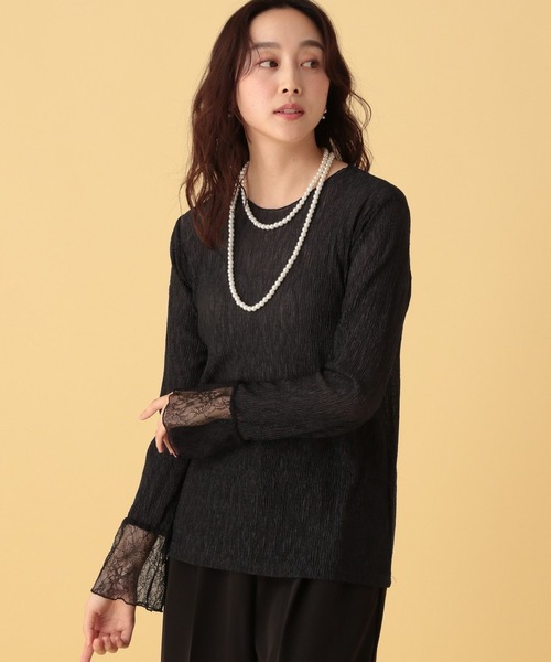 Elura（エルーラ）の「≪入卒/セレモニー/通勤≫ブライトシアーワッシャープルオーバー/602143（Tシャツ/カットソー・レディース・ブラック/オフホワイト・FREE）」の2枚目の写真