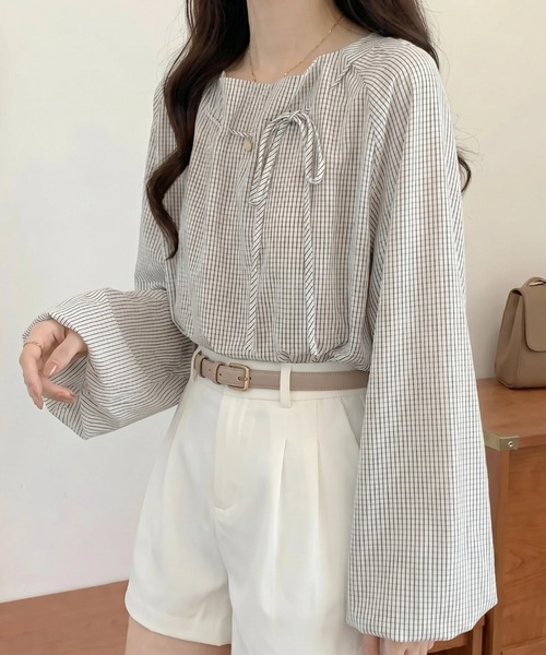 cammie(キャミー)の「ストライプオフショルダートップス(シャツ/ブラウス・レディース・ホワイト/ネイビー・M/L)」の8枚目の写真