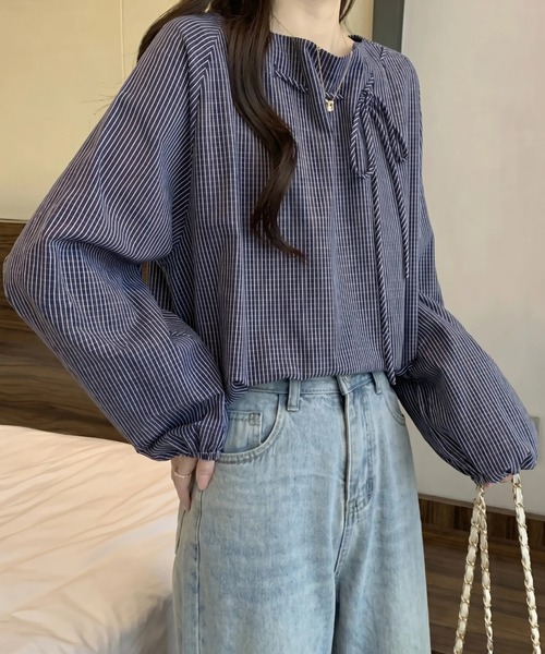 cammie(キャミー)の「ストライプオフショルダートップス(シャツ/ブラウス・レディース・ホワイト/ネイビー・M/L)」の9枚目の写真